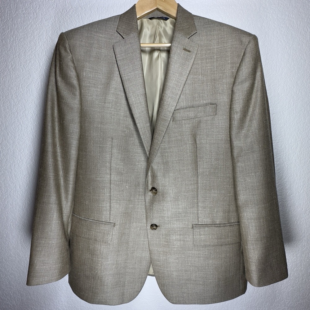 Ralph Ralph Lauren Herringbone Wool Silk Linen Beige Blazer Sport Coat  44R‎